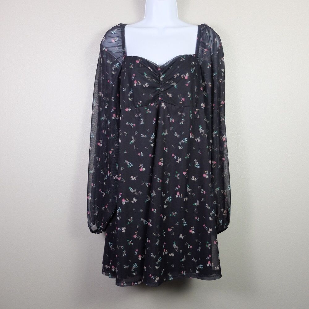 ASOS Design Black Floral Mesh Mini Dress Size 10